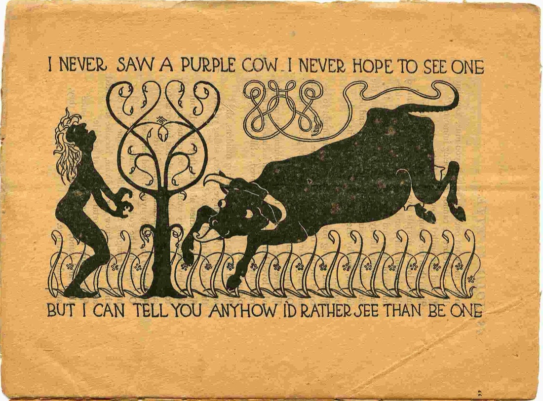 Página original da revista The Lark de 1895 com o poema The Purple Cow, de Gelett Burgess, ilustrado